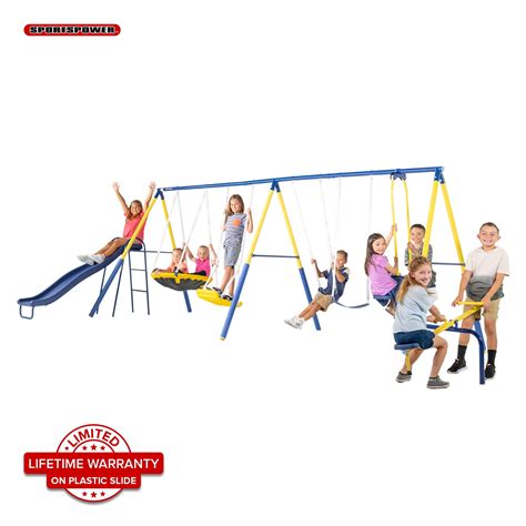 Sportspower Super 10 Metal Swing Set with Saucer Swing, Standing Swing ...