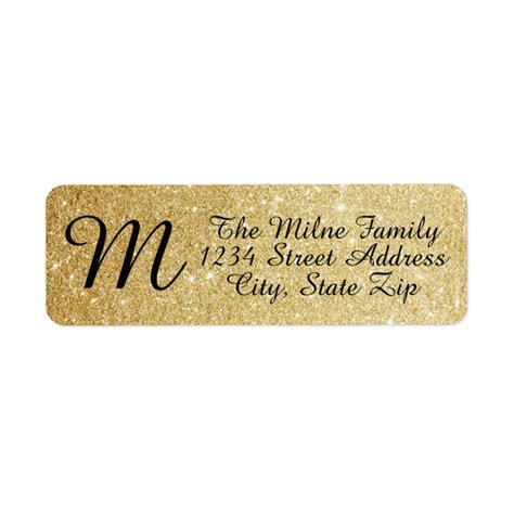 Gold Glitter Monogram - Return Address Labels | Zazzle