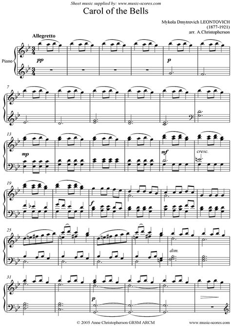 Carol of the Bells by Leontovich arr. by A. Christopherson :) | Sheet music, Piano sheet music ...