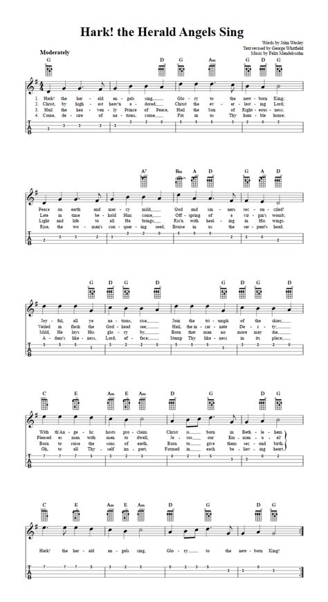 Hark! the Herald Angels Sing: Chords, Sheet Music and Tab for Ukulele ...