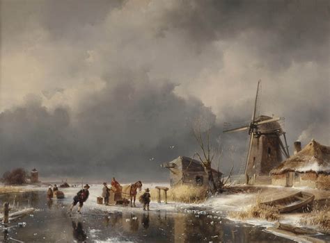 Andreas Schelfhout (The Hague 1787-1870) | A horse-drawn sleigh and towns people on a frozen ...