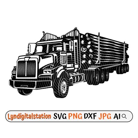 Logging Truck Svg Timber Wood Vehicle Clipart Truck Driver Cut File Large Truck Stencil Lumber ...