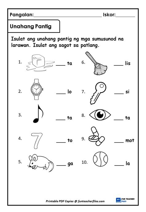 Unahang Pantig Worksheet 1 - Fun Teacher Files