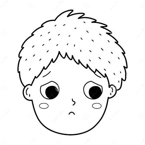 Sad Boy Face in Black and White. Little Kid Emotion in Outline Stock ...