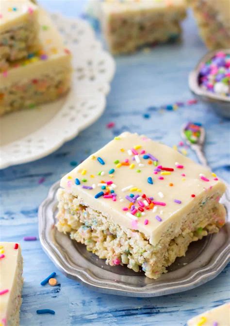 Cake Batter Rice Krispie Treats - Sugar Spun Run