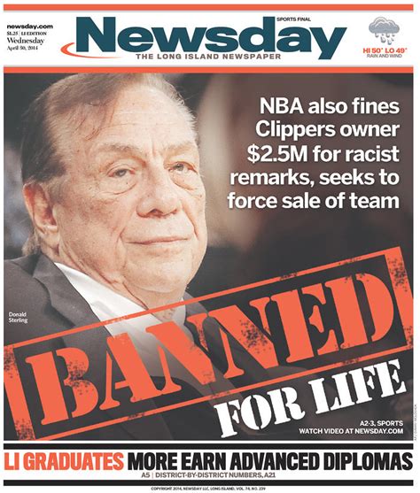 Donald Sterling's Lifetime Ban From The NBA Is All Over The Front Pages ...