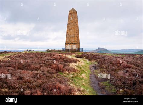 Captain Cook's Monument, Easby Moor, North York Moors National Park, UK, with Roseberry Topping ...