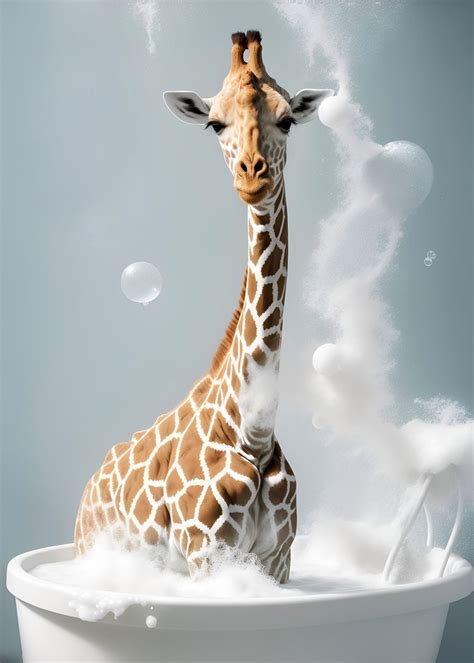 'Giraffe Bathroom Animal' Poster, picture, metal print, paint by Roman Stasiuk | Displate