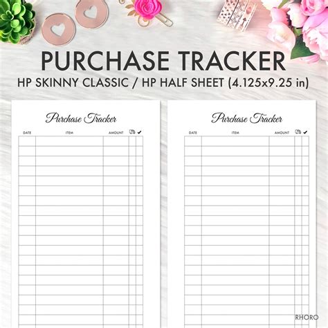 SKINNY CLASSIC Happy Planner Printable Inserts, Purchase Tracker, Happy Planner Classic Skinny ...