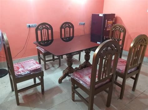 Brown 6 Seater Wooden Dining Table Set, For Home, Size: 18inch at Rs 26000/set in Bardhaman