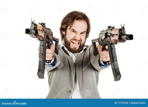 Man Holding a Machine Gun Isolated on White Background Stock Photo - Image of gangster, firearm ...