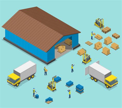 Workers loading nd unloading trucks at warehouse 1221992 Vector Art at Vecteezy