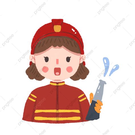 Firefighter Hose Clipart Transparent Background, Cute Female Firefighter Cartoon Holding Hose ...