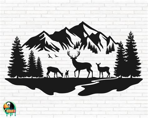 Deer Mountains Scene SVG, Outdoors Scene Svg, Deer Family Svg, Forest ...