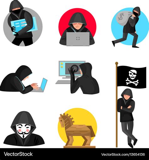 Hackers characters symbols icons collection Vector Image