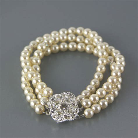 three strand rhinestone pearl bracelet by vintage by gaamaa | notonthehighstreet.com