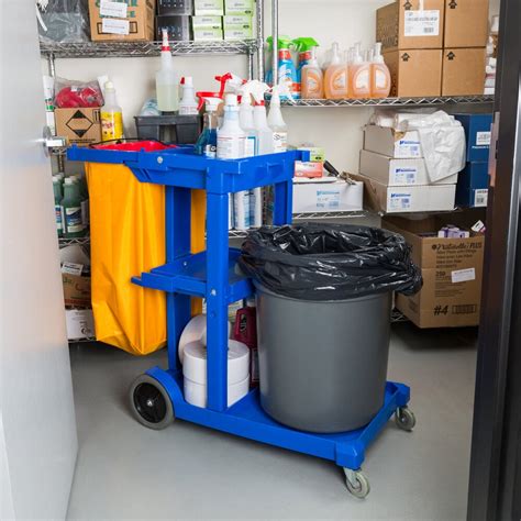 Lavex Janitorial Cleaning Cart / Janitor Cart with 3 Shelves and Vinyl Bag