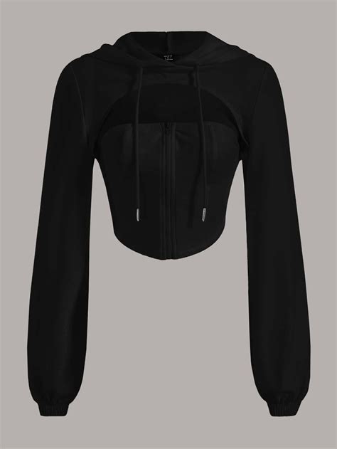 Black Sexy Collar Long Sleeve Knitted Fabric Plain Zip Up Embellished Slight Stretch Women ...