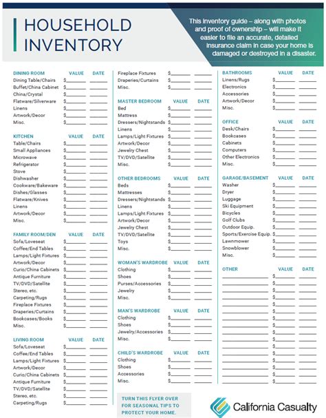 Free Printable Household Inventory List | Francesco Printable