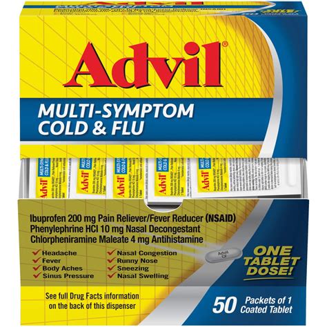 Advil Cold and Flu Medicine for Adults - 50 Coated Tablets