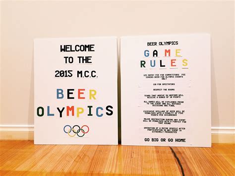 Beer Olympics Welcome Board + Rule Board | Beer olympic, Beer olympics games, Beer olympics party