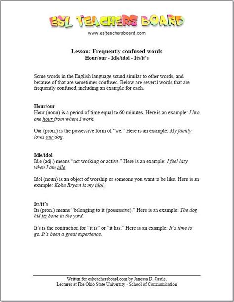 Free Printable Lessons for English Teachers - | Frequently confused ...