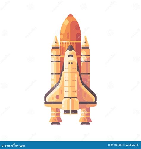 Space Shuttle Flat Illustration. Orange Spaceship Icon. Stock Vector ...