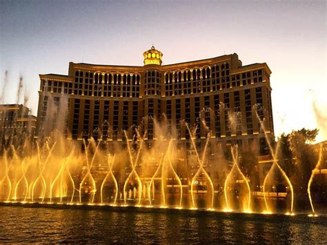 Water fountain show by music in the lagoon of Bellagio.