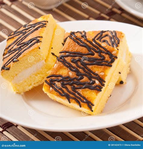 Slice of sponge cake stock image. Image of butter, closeup - 30142473