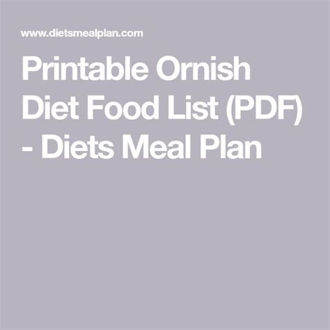 Printable Ornish Diet Food List (PDF) - Diets Meal Plan Elimination Diet Food List, Hcg Diet ...