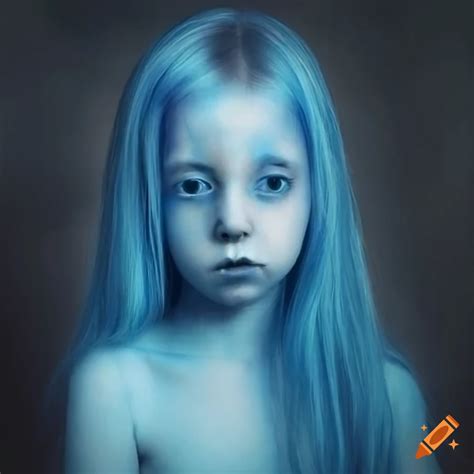 Realistic depiction of a blue ghost girl at a desk