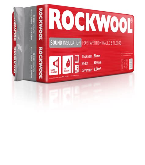 rockwool sound insulation for partition walls and floors in red box on white background