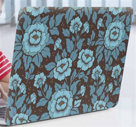 Blue floral pattern laptop skin - TenStickers