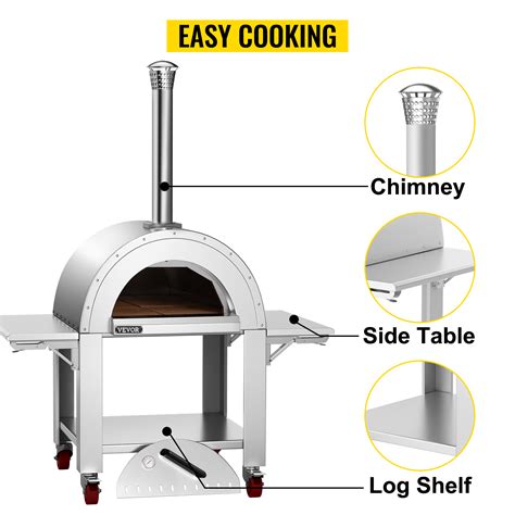 VEVOR 46" Wood Fired Artisan Pizza Oven, 3-Layer Stainless Steel Pizza Maker with Wheels for ...