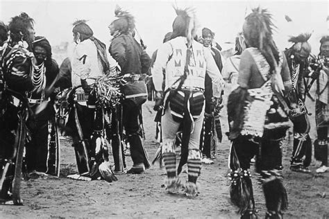 Bannock men at dance. Braves of the Shoshone and Bannock indian tribes ...