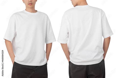 Young man in blank oversize t-shirt mockup front and back used as ...