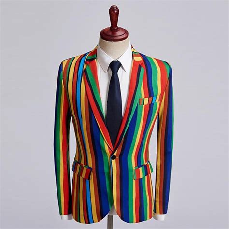 Men's Blazer Colorful Stripe Plus Size Stylish Casual Slim Fit for ...