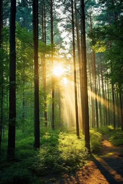 Premium AI Image | sunset or sunrise in forest landscape