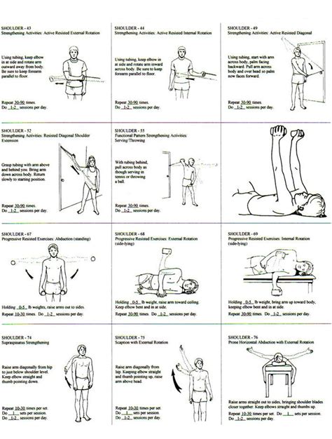 Shoulder Strengthening rehab exercises. Going to start doing these three times a week. I must ...