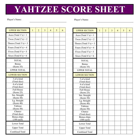 Printable Yahtzee Sheets