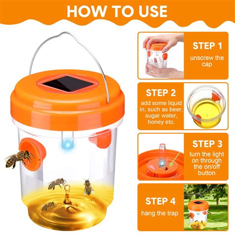 Wasp Trap Solar Powered Bee Trap Reusable Fly Traps Outdoor Hanging ...