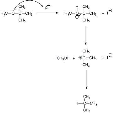 tert - butyl methyl ether on treatment with HI at 100^∘C gives a mixture of methyl iodide and ...