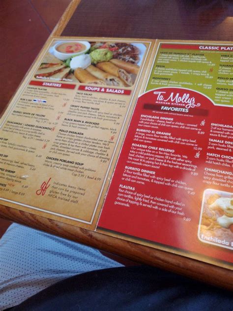 Menu at TaMolly's Mexican Kitchen restaurant, Texarkana, St Michael Dr