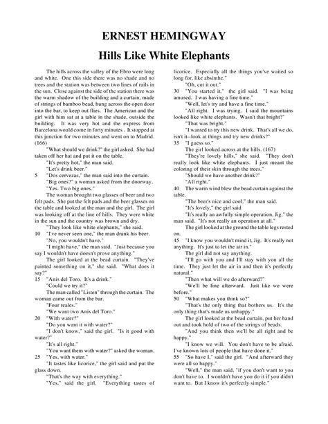 Hills Like White Elephants Theme Quotes | PeepsBurgh.Com