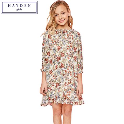 HAYDEN Girls Floral Print Chiffon Dress Summer 2018 Teenage Dresses for Girls Size 14 Loose Big ...