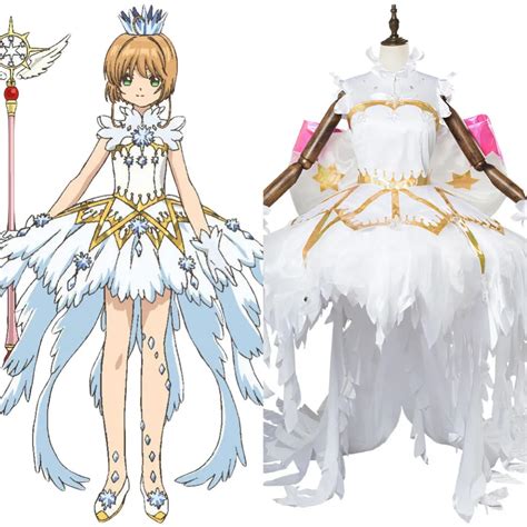 Anime Cardcaptor Sakura:Clear Card Sakura Kinomoto Snow Angel Dress Cosplay Costume Women ...