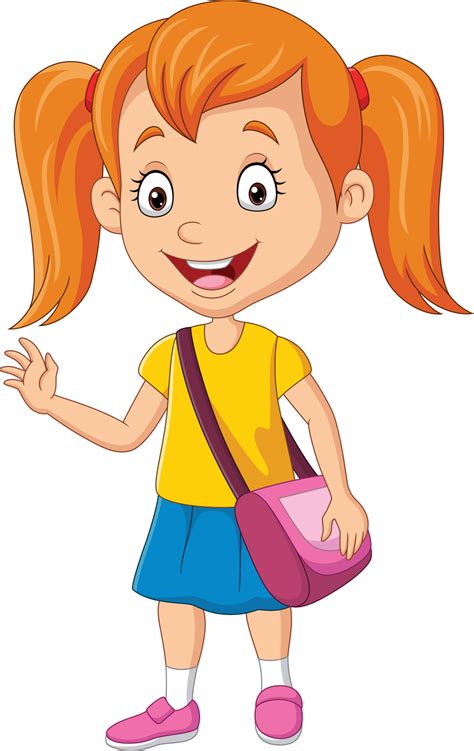 Cartoon happy school girl with bag 7098403 Vector Art at Vecteezy