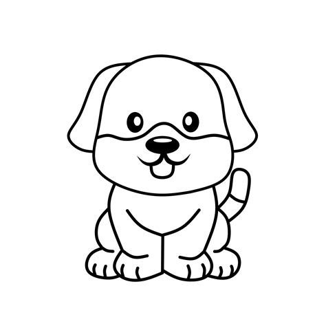 Cute cartoon puppy outline. Funny dog. Vector illustration for kids. Illustration with black ...