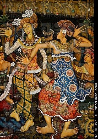 Traditional Balinese Painting - Dogs And Cats Wallpaper