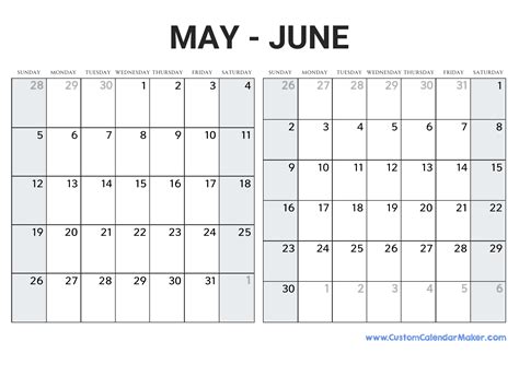 Blank Printable Calendar For May And June 2024 - Ethel Janenna